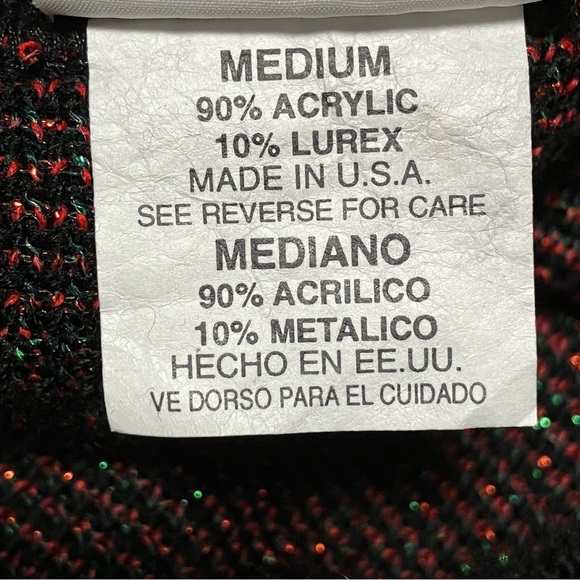 Vintage Holiday Time Metallic Poinsettia Black Christmas Sweater - Picture 11 of 12